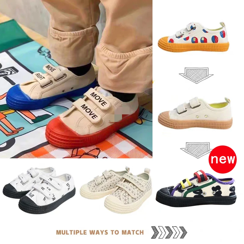 Повседневная парусиновая обувь для мальчиков и девочек модная детская с принтом