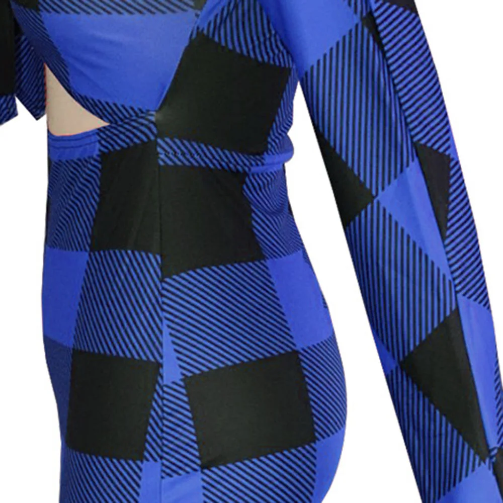 Blue Check Wrap Chest Dress Plaid Spring Autumn Casual Bodycon Midi Dresses Robe Slash Neck 2020 Summer Femme Vestiods | Женская одежда