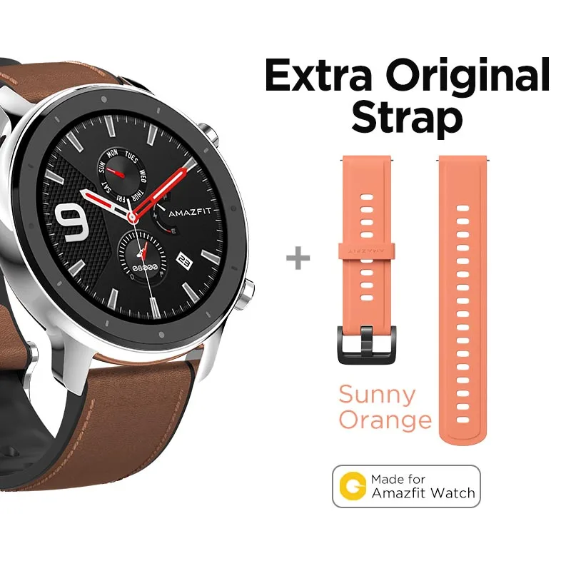 S-Extra Orange Strap Глобальная версия, Новые смарт-часы Amazfit GTR, 47 мм, 5ATM, умные часы, 24 дня, батарея, управление музыкой, для Xiaomi, Android, IOS, телефона - Цвет: S-Extra Orange Strap