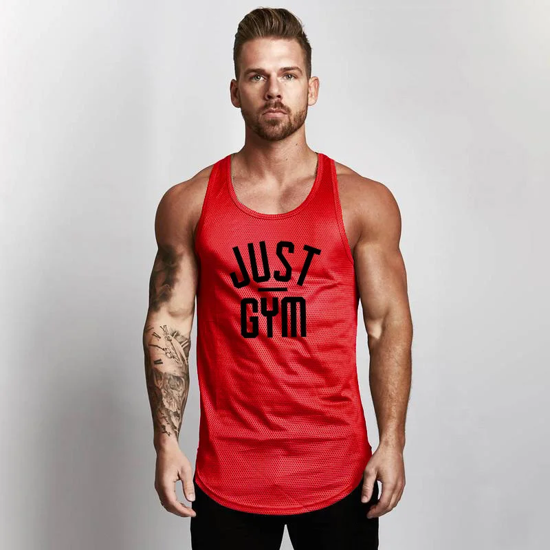 Muscleguys Men's Compression Sleeveless Tight Shirt Fitness Workout Vest Bodybuilding Tank Top quick drying Mesh Gyms clothing - Цвет: red155
