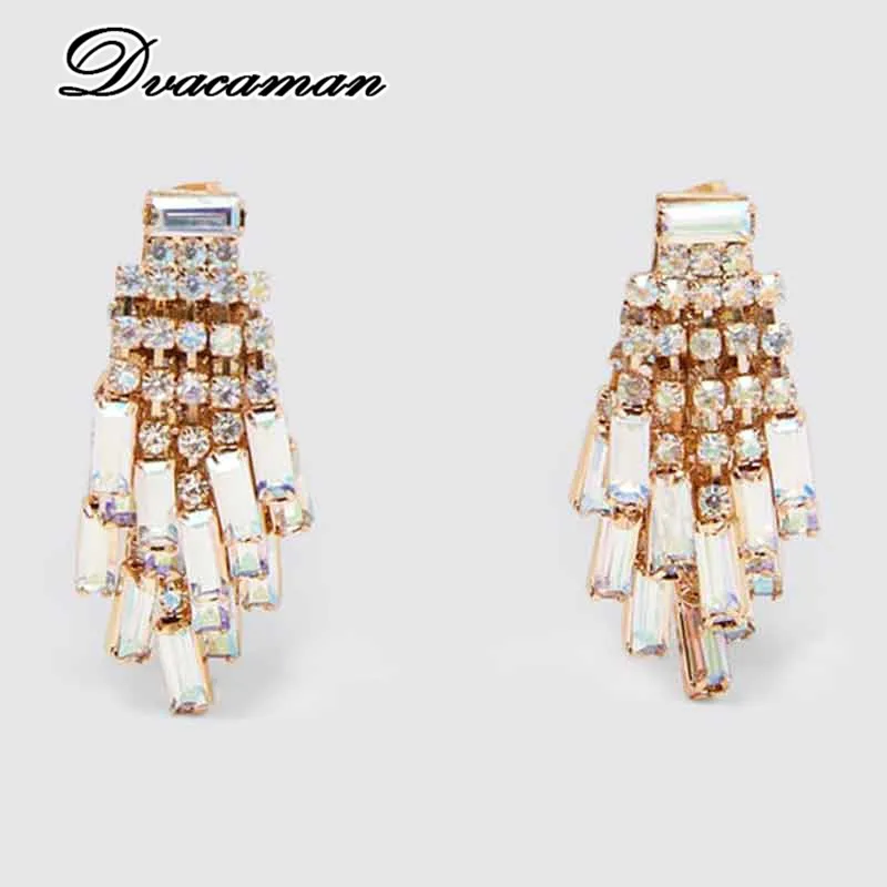 Dvacaman ZA Gold Oorbellen Crystal Pendientes блестящие эффектные Висячие серьги для женщин Свадебные подарки ювелирные изделия