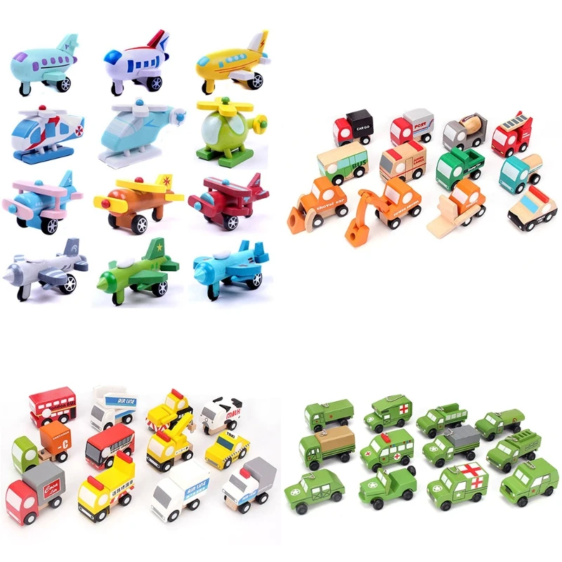 

12pcs/set Wooden Mini Aircraft/Engineering Vehicles/Cars/Military Vehicles Transport Model Toy Children Birthday Gift