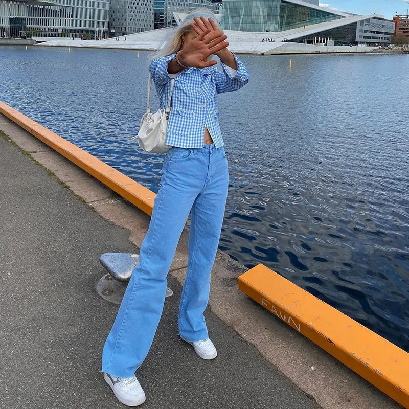 Джинсы женские прямые в стиле хип хоп с завышенной талией|Прямые джинсы| |