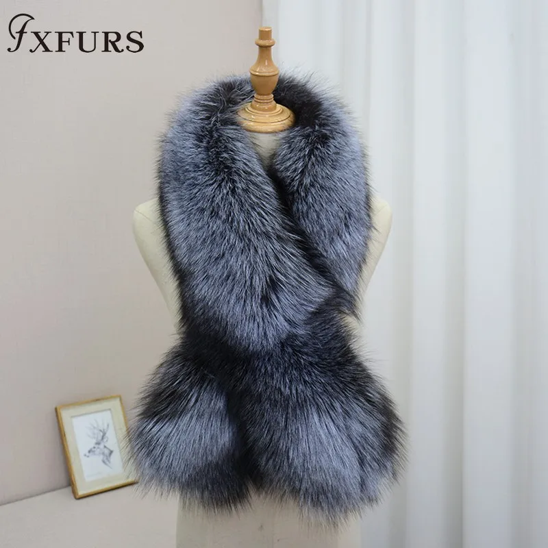 FXFURS роскошный шарф из натурального меха лисы кожаный шарф большого размера натуральный шаль из лисьего меха Зимний женский палантин