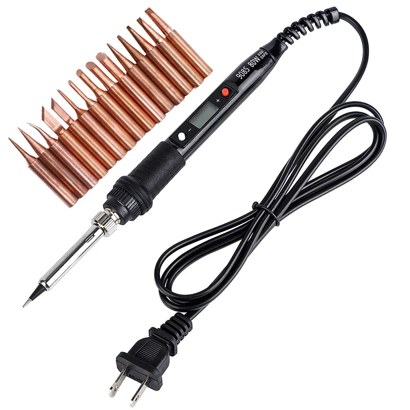 

110V 220V 80W LCD Soldering iron kit adjustable temperature solder welding tools Ceramic heater soldering tips 15kind copper tip