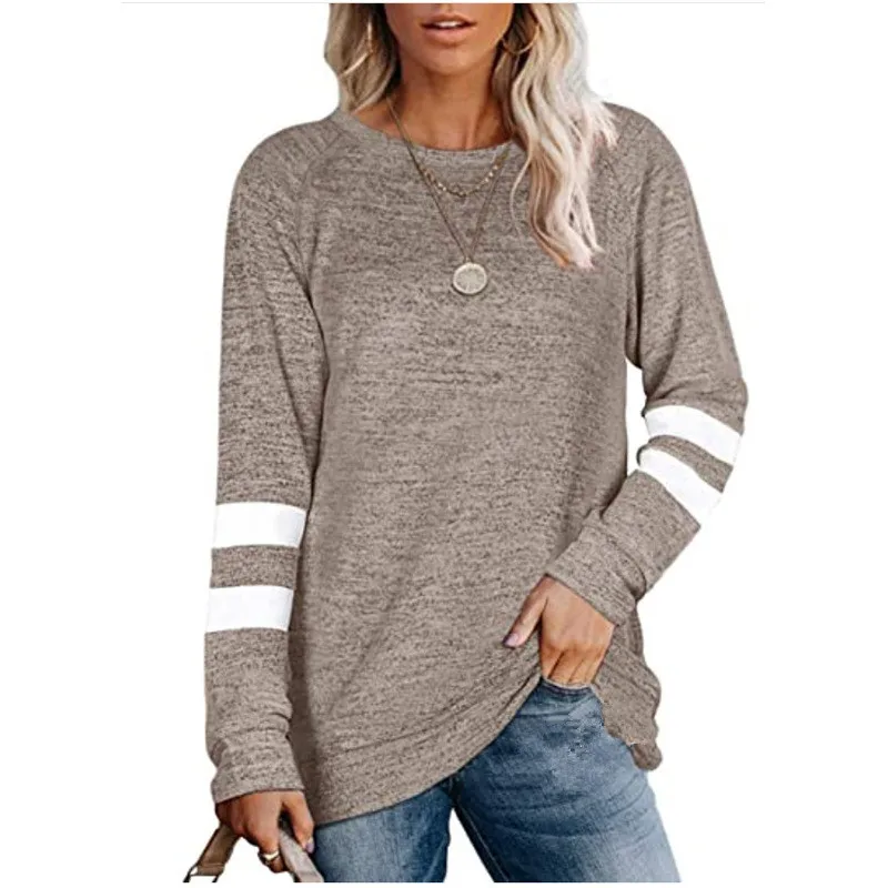 

OLOMLB 2021 Spring Autumn New Fashion Loose Solid Casual O Neck Ladies Long Sleeve Tops Patchwork T Shirt Basic Beauty Women's