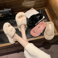 winter indoor home slipper fluffy plush platform shoes fur flat flip flops designer women slippers skin friendly cotton slides