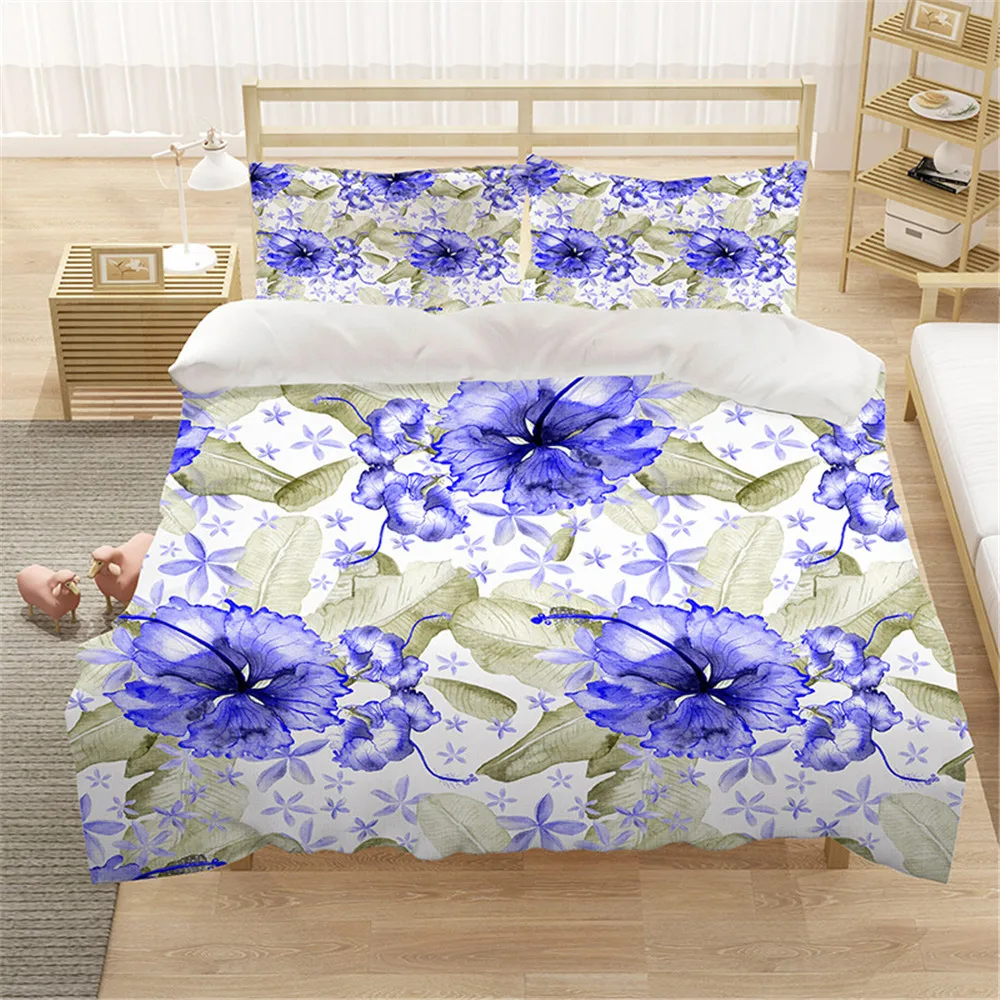 

Flower Printed Blue Bed Cover Set Kids Girl Duvet Cover Adult Child Bed Sheets And Pillowcases Comforter Bedding Set