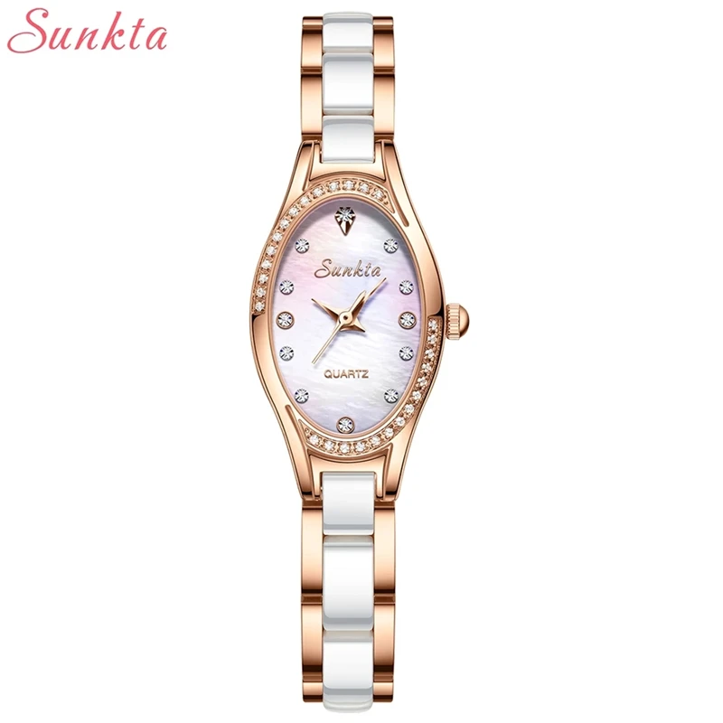 

Sunkta Elegant Fashion Ladies Watch Ceramics Watchband Oval Quartz Women Watches Waterproof Luxury Brand Watch for Female Clock