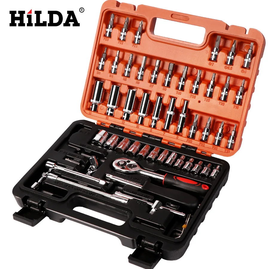 

Набор инструментов HiLDA для ремонта автомобиля, комплект комбинированных головок из 53 предметов