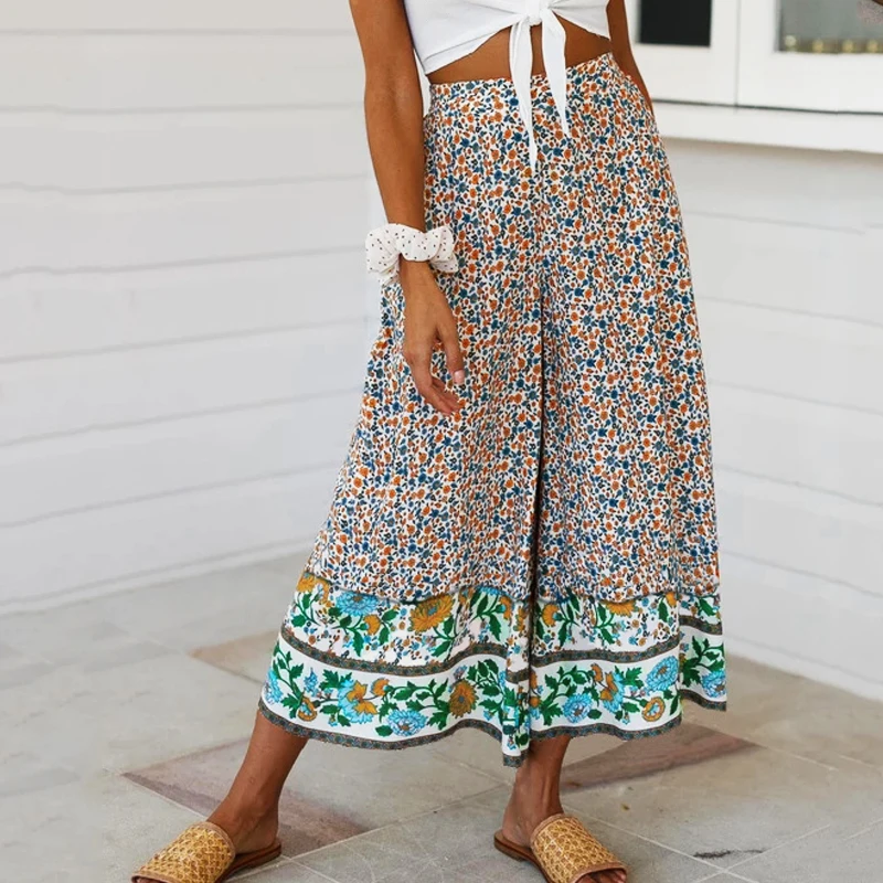 Женские прямые брюки с высокой талией модные повседневные принтом длинные для