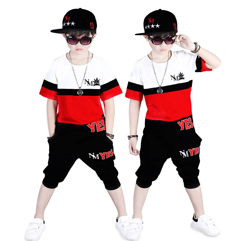 

New Summer Boys Clothes Sets Hip Hop Dancing Children Outfits Kids Cotton T Shirt+Haren Pants 2Pcs Tracksuit Baby Boy Clothing