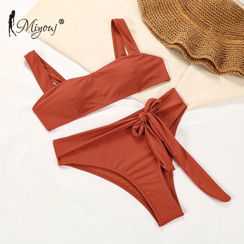 Купальник Miyouj с высокой талией Женский бандажный купальник бантом сексуальные
