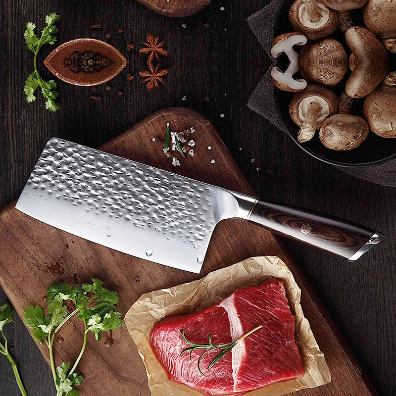 Кухонный нож 7 дюймовый китайский мясницкий 7CR17 440C кованый из нержавеющей стали