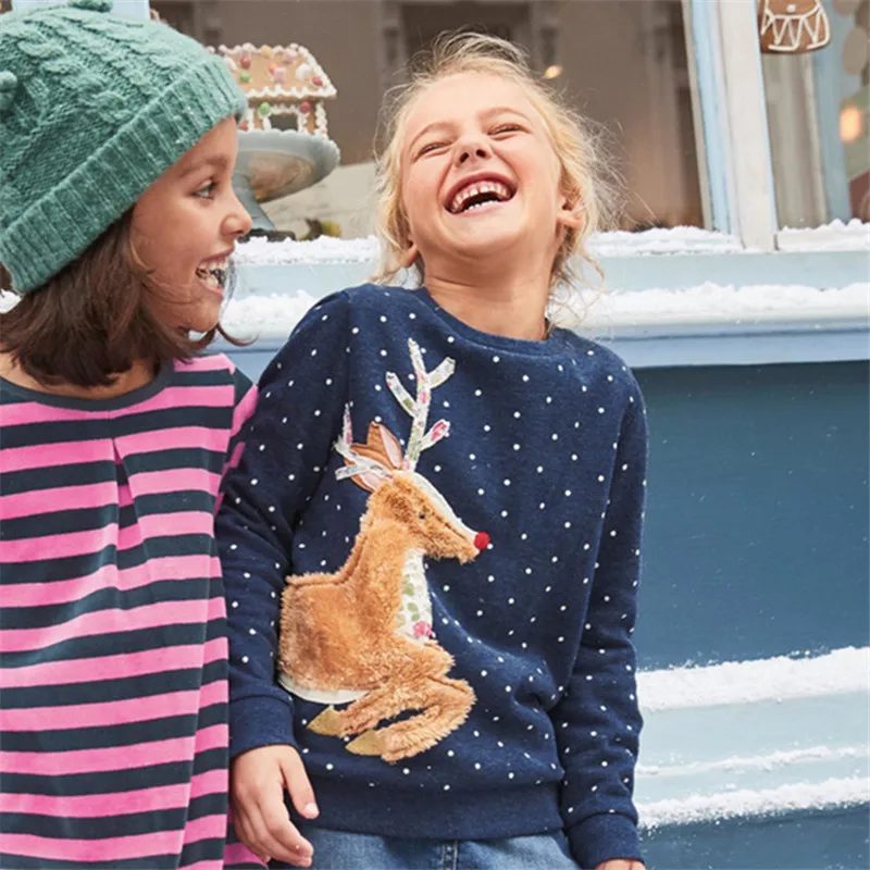 

MudiPanda Christmas Children Clothing Girls Sweaters 2020 Autumn Winter Applique Animals Cotton Sweatshirts Kids Clothes