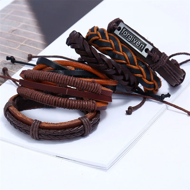 CIBOCIBO браслет в богемном стиле для мужчин 6 шт. роскошный кожаный с веревкой
