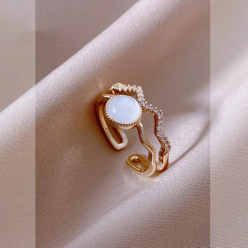 Женские классические открытые кольца из опала с двойной волной новинка 2021