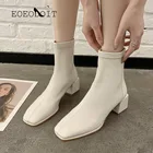 Ботинки EOEODOIT женские короткие кожаные, ботинки челси с квадратным носком, на среднем каблуке 5 см, в английском стиле