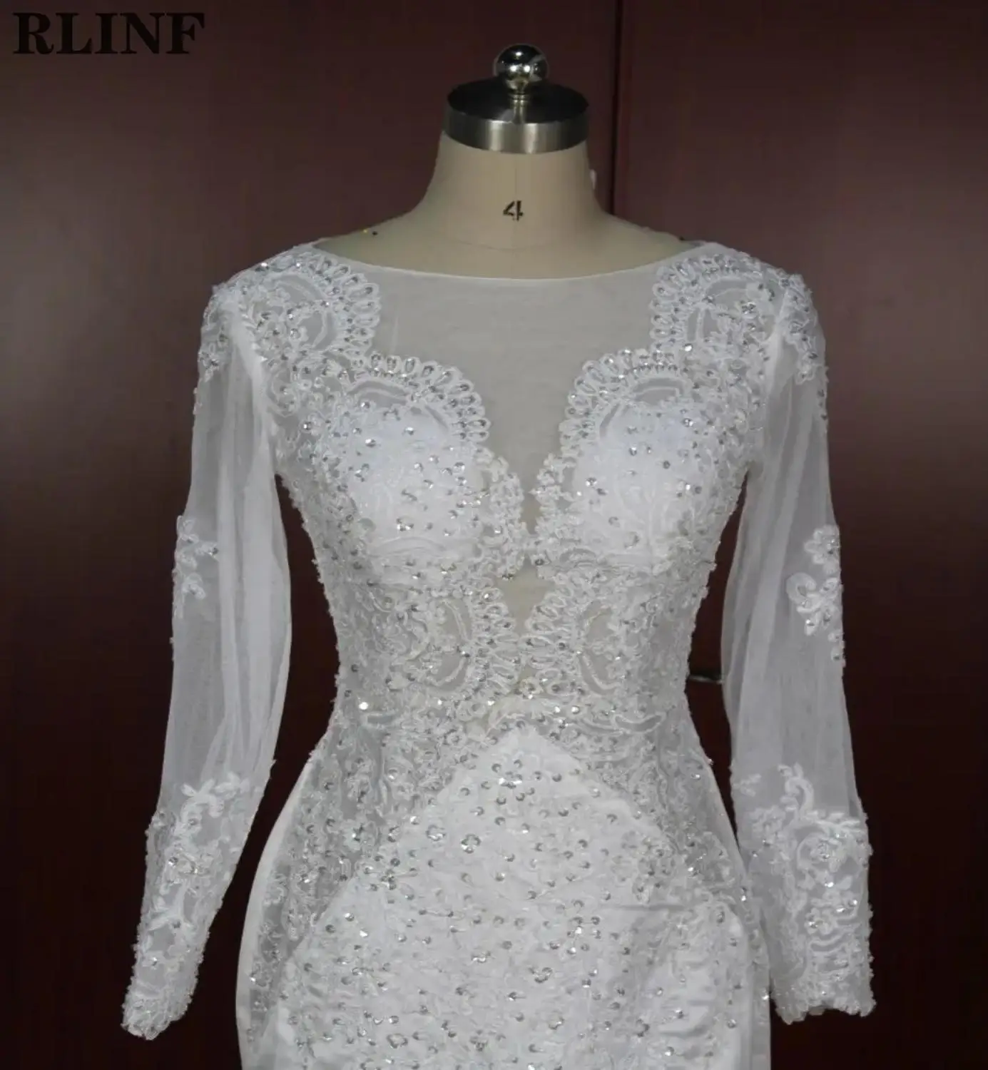 

Sheer Lace Long Sleeves O Neck Mermaid Custom Wedding Dress