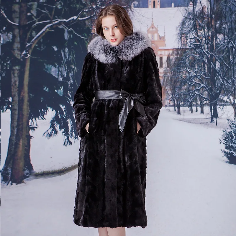 Роскошное пальто из натурального меха норки куртка худи с лисой Женская