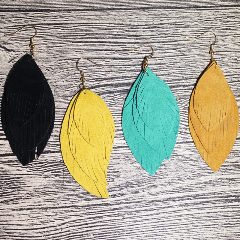 Женские трехслойные серьги Cpop из натуральной козьей кожи с натуральным пером