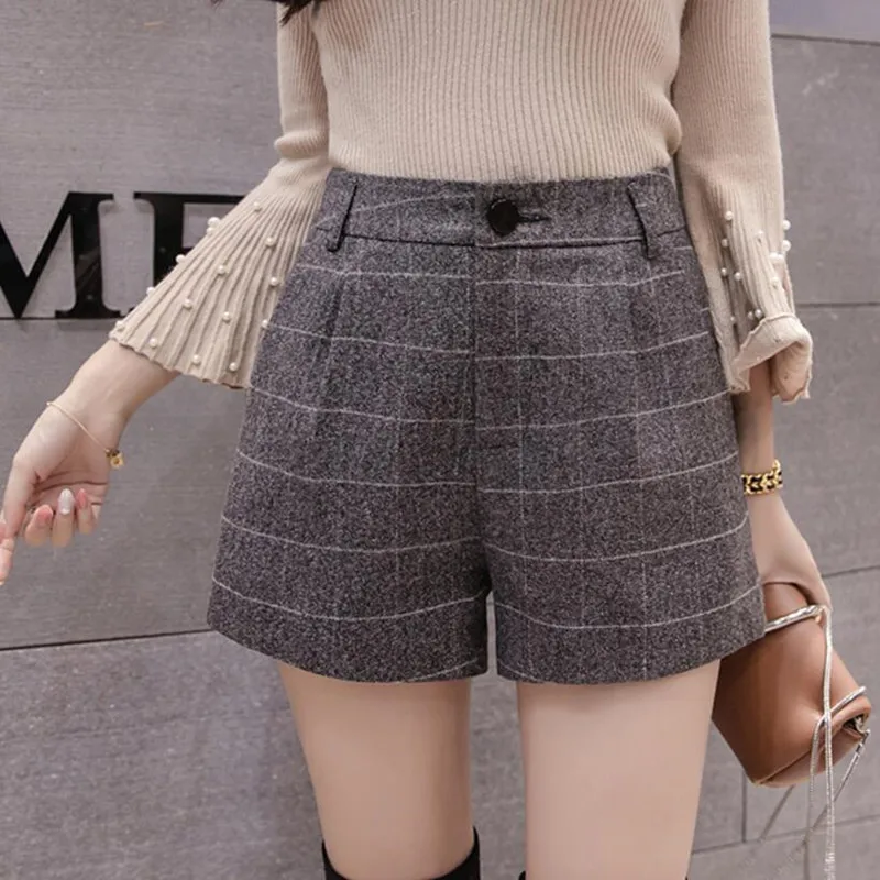2021 осень-зима весеннее платье с завышенной талией шорты для женщин шерстяные