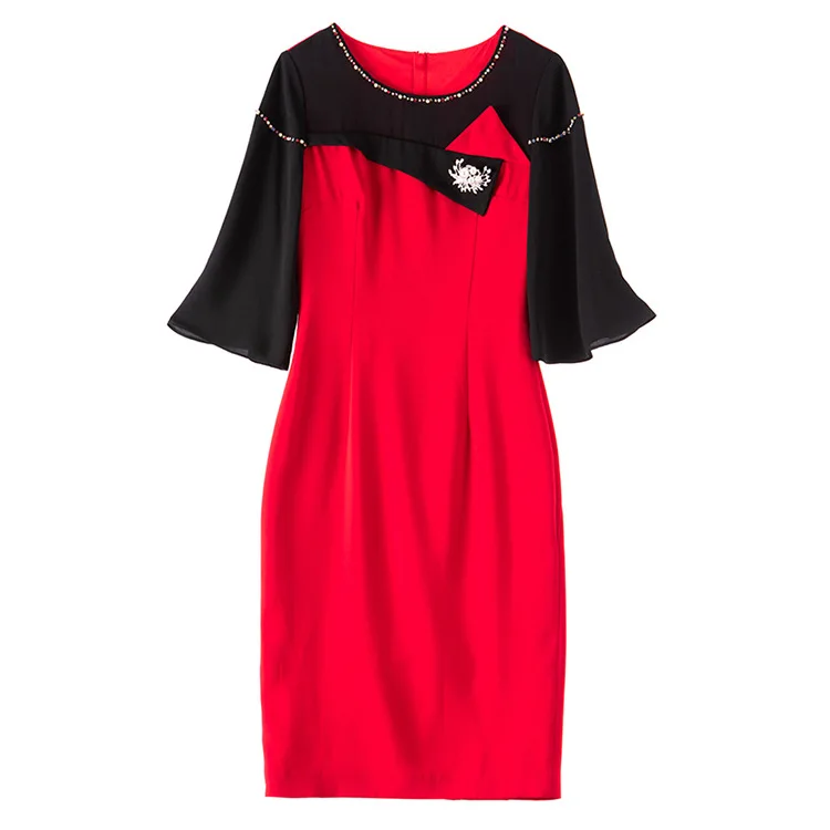 

Vestido XXXL Dress De Fiesta 2021 Spring Summer Party Cocktail Women Hand Made Beading Flare Sleeve Bodycon Dress Red Blue Black