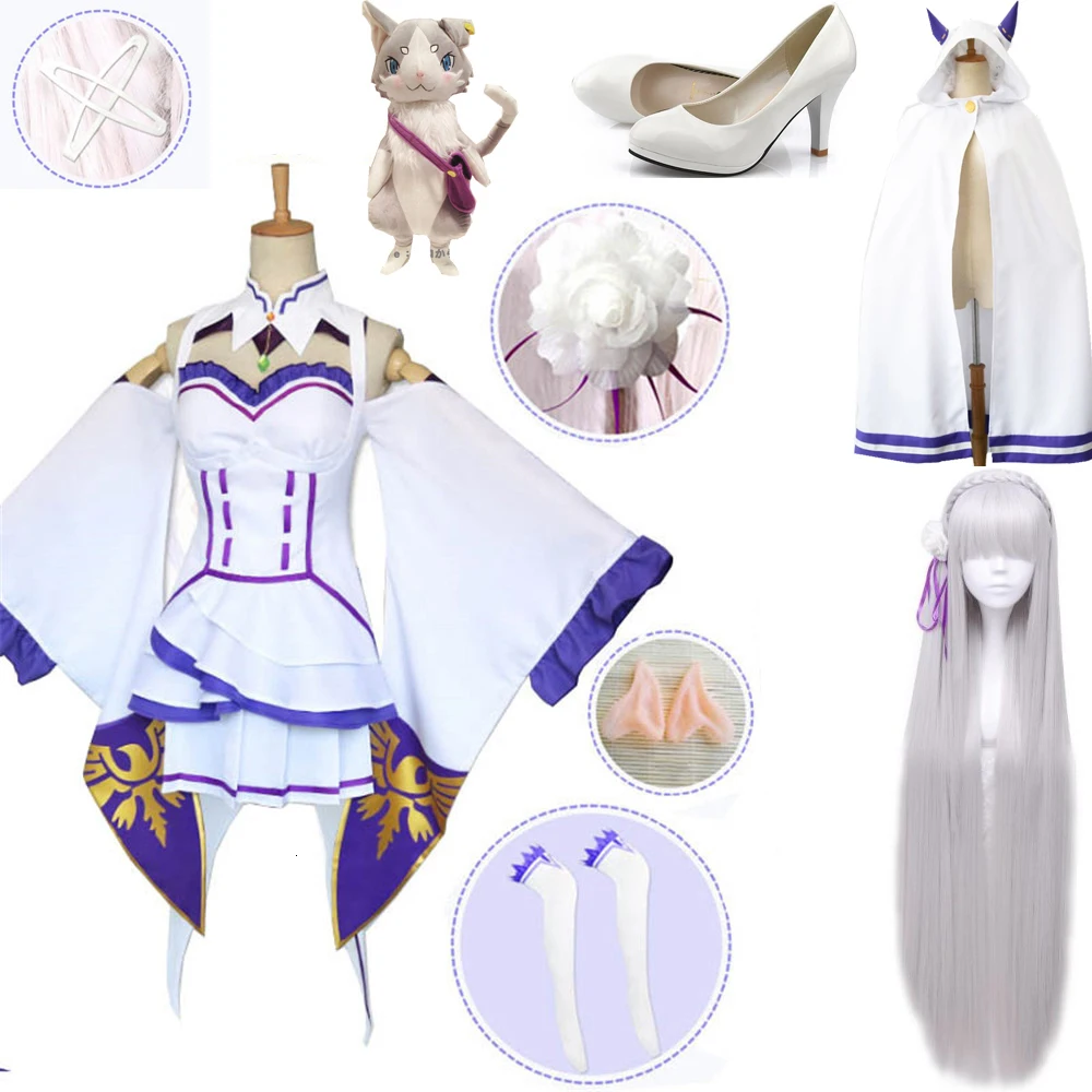 

Rei zero Kara hajimeru selfishness adventurer Emilia perucas Cosplay suit feminino com toura para festa de Hallowen