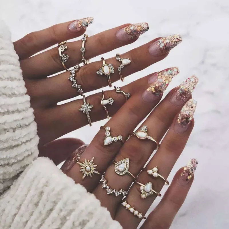 GTQ Золотое сердце комплекты колец на фалангу для женщин новые Anillos винтажные