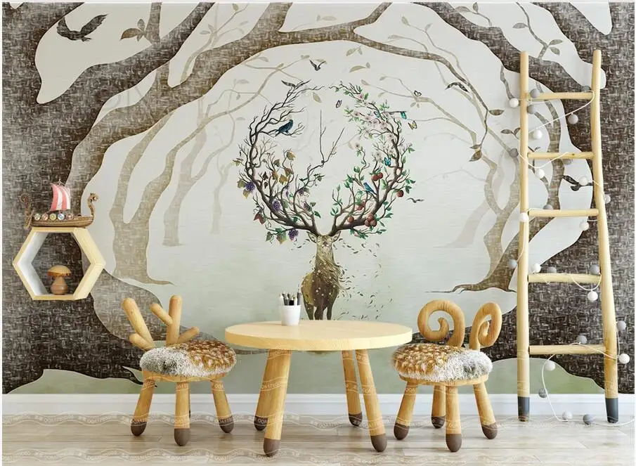 WDBH Custom photo 3d wallpaper Minimalistic fantasy forest elk home decor living room wall murals for walls 3 d | Обустройство дома