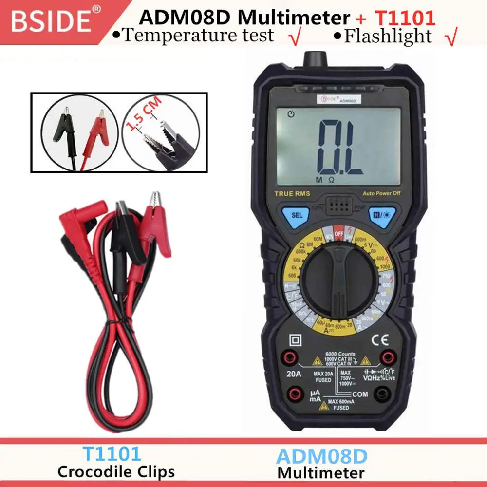 BSIDE ADM08D Ture RMS цифровой мультиметр AC/DC Напряжение Ток температура частота Сопротивление Емкость NCV тестер VS PM18C - Цвет: ADM08D(T1101)