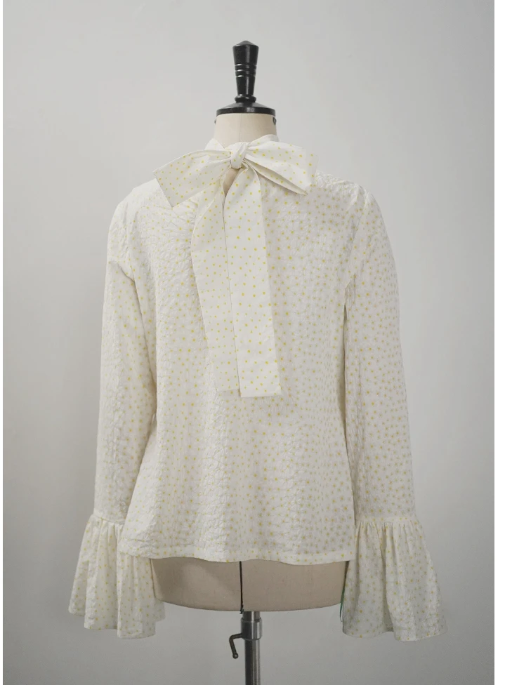 WHITNEY WANG Blouses 2020 Spring Fashion Streetwear Hollow Out Drawstring Floral Polka Blouse Women Blusas Lady Shirt Top | Женская