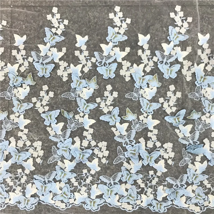 Мягкая 3D вышивка цветок бабочка аппликация кружево Тюль Ткань для платья желтый