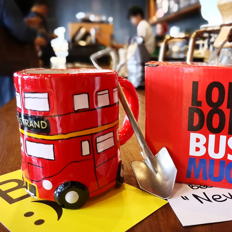 Creative Double Bus Mugs Retro Ceramic Cup Coffee Milk Tea Mug Drinkware Novetly Hand Painting Gifts | Дом и сад