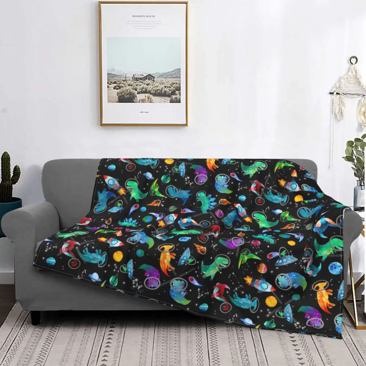 

Manta de algodón con estampado de dinosaurios y galaxia, colcha a cuadros para cama, sofá, cama de bebé