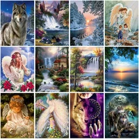 in stock full square peacock wolf diamond painting angel religion diamond embroidery mosaic waterfall landscape art home decor