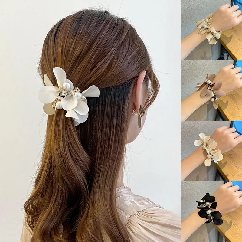 

Elegant Rhinestone Pearl Hair Scrunchies Women Fashion Elastic Rubber Band Small Fresh Festival Ponytail Holder Hair Accessories
