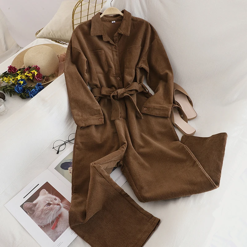Overalls For Women Solid Loose Casual Rompers Bodysuit 2019 New Autumn Winter Fashion Ladies Corduroy Vintage Jumpsuit Korean |