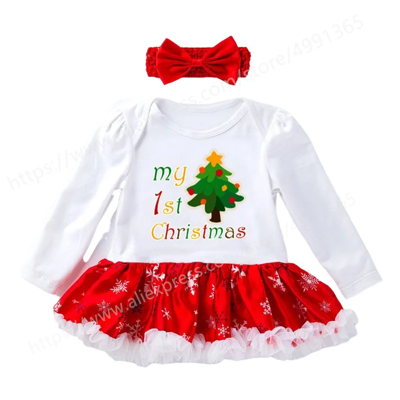 

Baby Girls Christmas Princess Dress 1 Year Old Xmas Party Long Sleeve Lace Dress Winter Infant Newborn 2nd Christening Gown