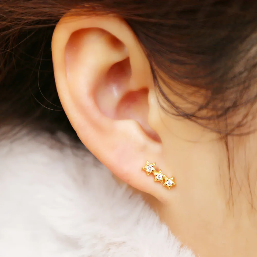 Настоящее серебро 925 пробы серьги гвоздики золотистого цвета со звездой и леской