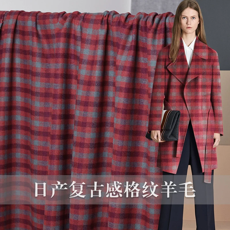 

the cloth Red Plaid Yarn Dyed Wollen Wool and Polyester garment materials Autumn Jacket Coat DIY clothes fabrics Freeshipping