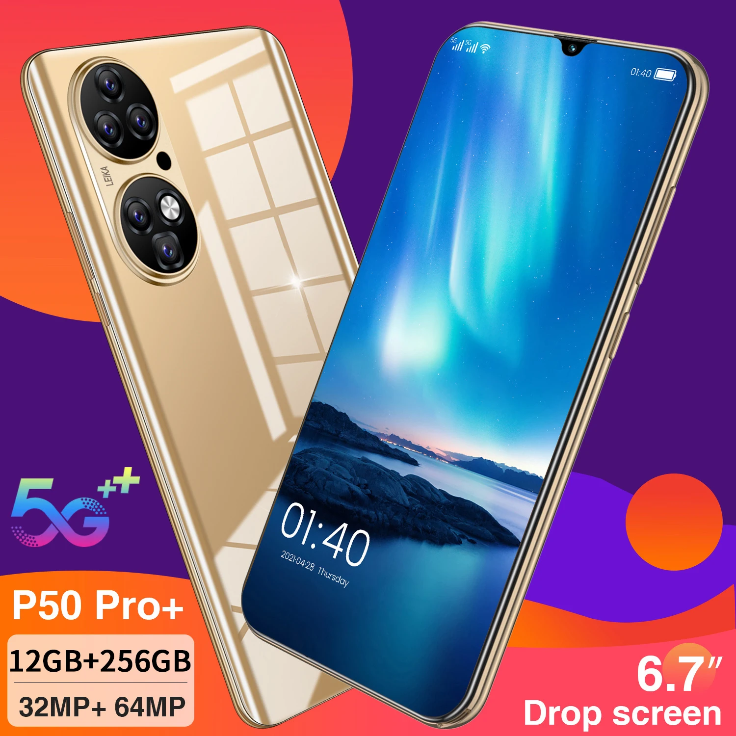 

2021 New Arrival P50 Pro+ 12GB+256GB 5600MAH 6.7Inch Drop Screen 10 Core MTK6893 32MP+64MP Dual SIM Finger Face ID Android 11.0