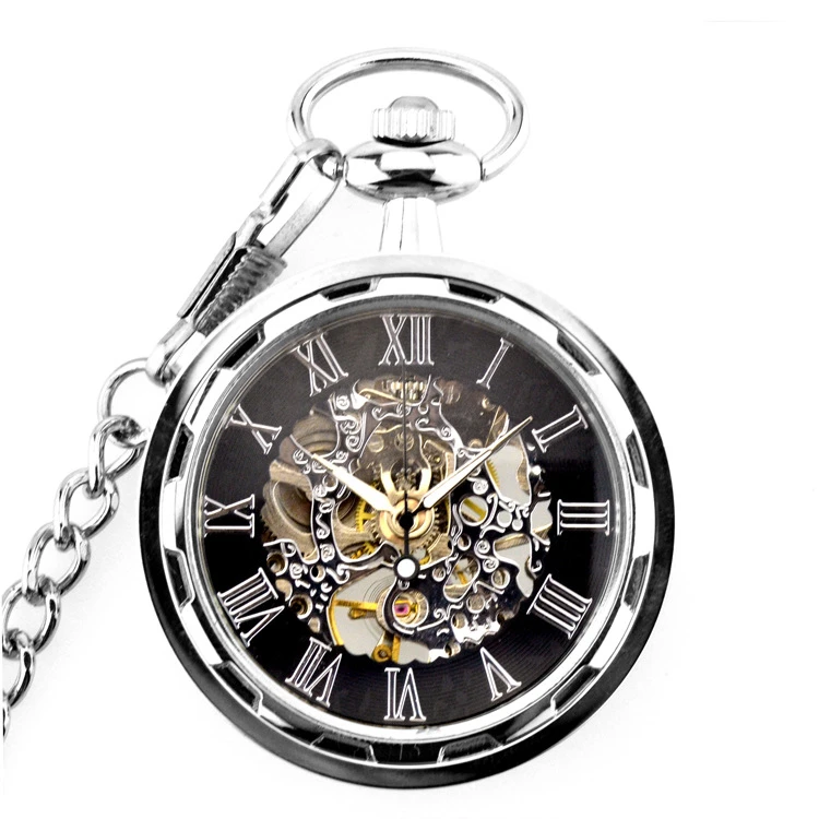 Fashion Gold Mechanical Pocket Watch Stainless Steel Luxury Skeleton Design Men Women Casual Pocket Watches With Chain