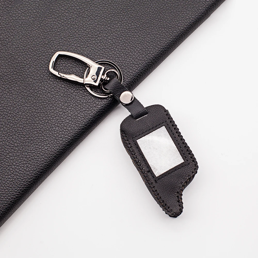 

Russian version MA 100% Leather keychain Case Cover for Scher Khan magicar A B lcd remote two way car alarm system