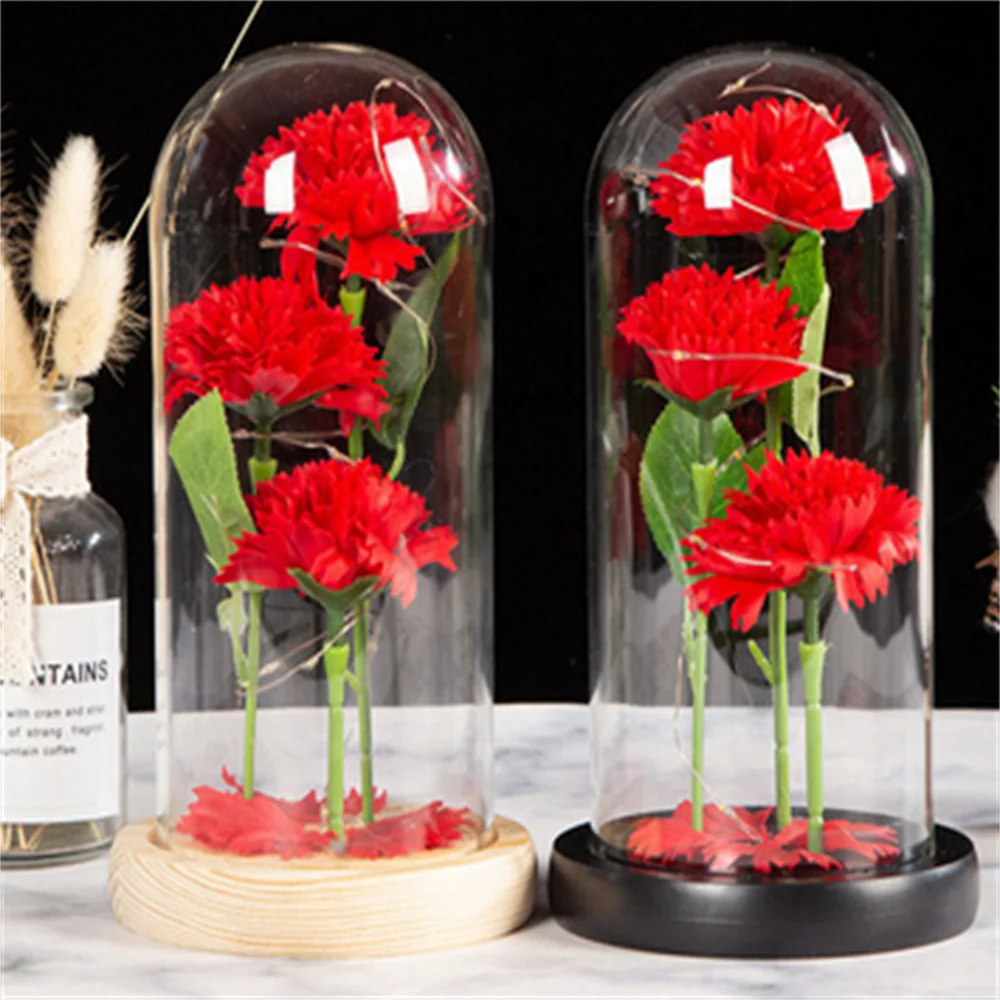 Роза со светодиодной подсветкой Красавица и Чудовище в стеклянном куполе