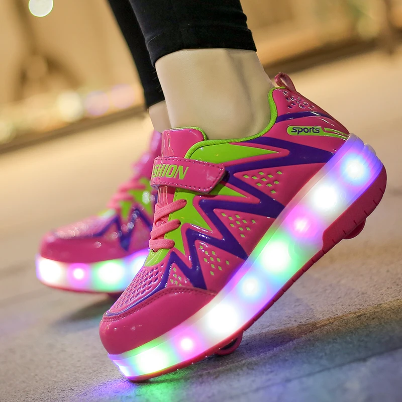 

2019 Glowing Sneakers on Wheels for Girls Waterproof Luminous Sneakers with Backlight Children Footwear Led Light Shoes for Girl