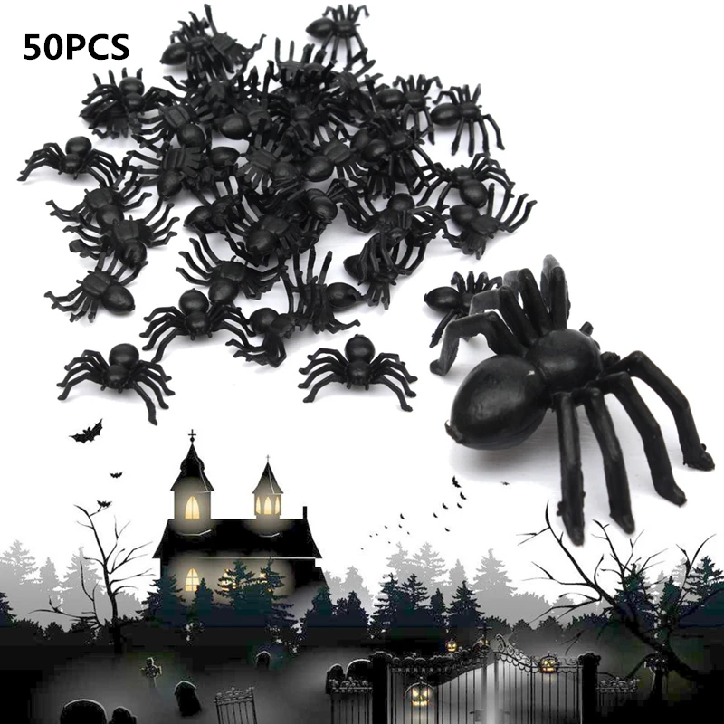 50pcs Spiders 10 шт. Забавные игрушки поддельные Тараканы Мухи сороконожка Хэллоуин украшения шутка шалость производитель забавная Новинка имитация ложный таракан игрушка - Цвет: 50pcs Spiders