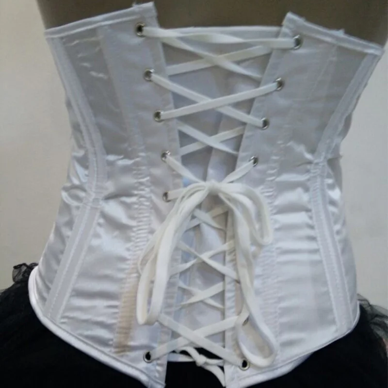 Steel Bone Underbust Corset Women Firm Waist Trainer Buckle Bandage Tie Belly Slimming Underwear Satin Bustier Korsett Plus Size