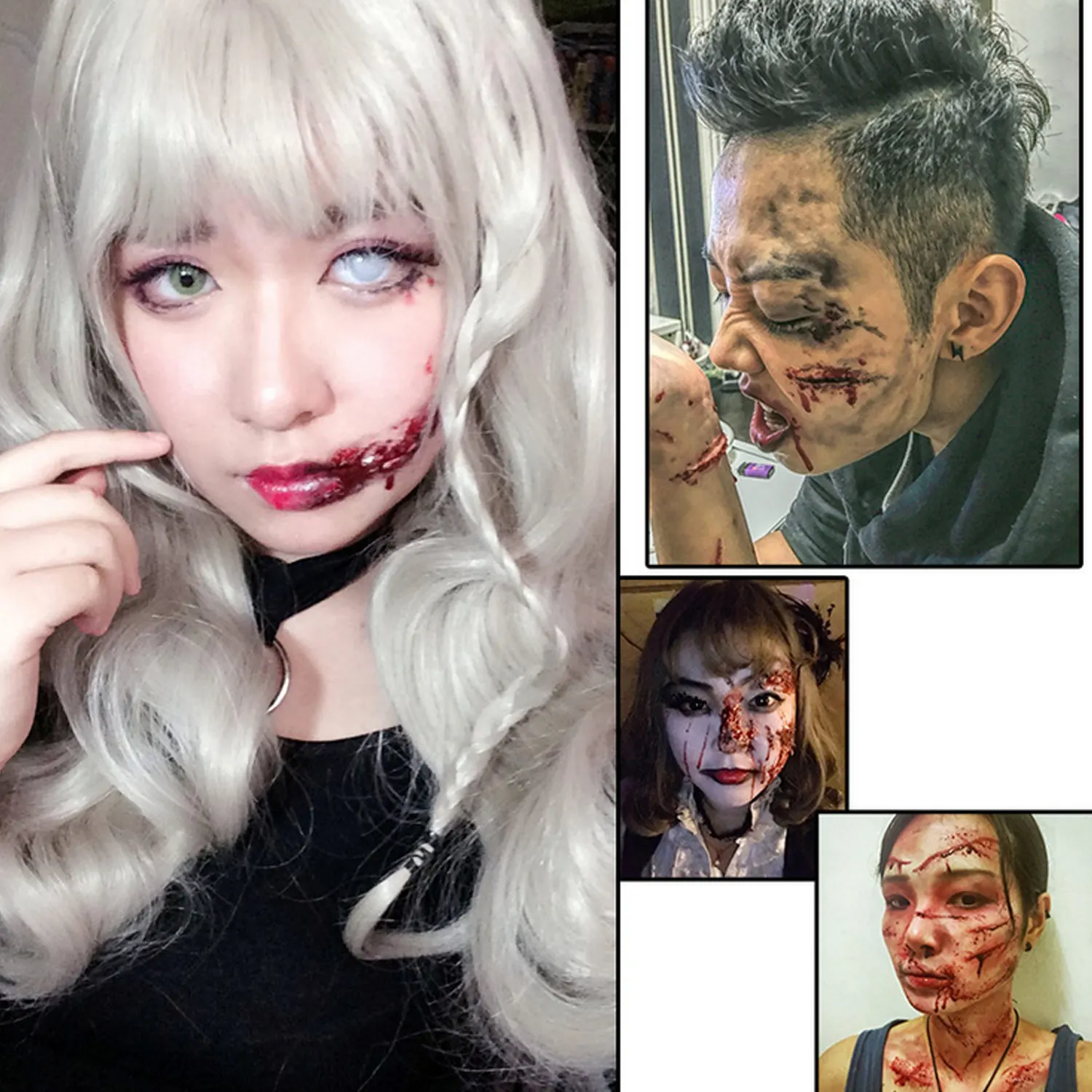 

Besegad Artificial Fake Makeup Coagulated Blood Gel with Stipple Sponge Spatula for Halloween Festival Stage Cosplay Supplies