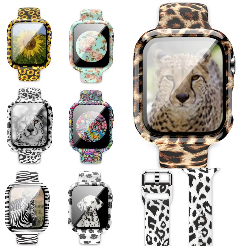 

Для Apple Watch Band 44 мм 40 мм 38 мм 42 мм с ультратонким защитным стеклом, чехол для iWatch Series 6 5 4 3 2 Se, аксессуары